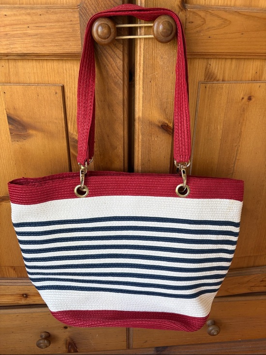 no brand Handbags - Striped Red & Navy Casual Women's Tote Bag